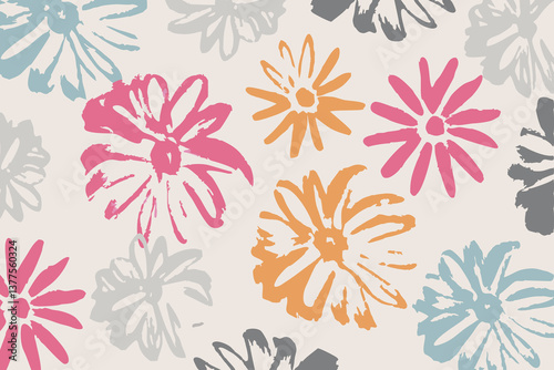 Colorful bold brush daisy flower background. Design illustration for decoration, wall decor, wallpaper, cover, banner.
