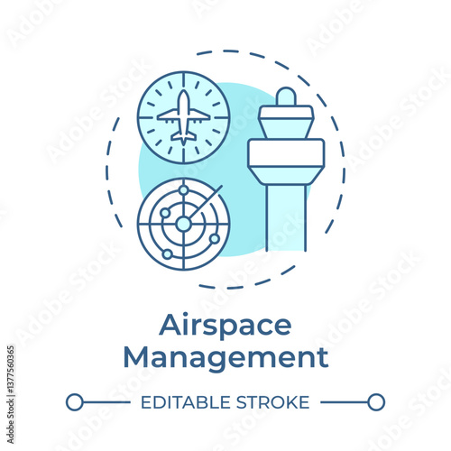 Airspace management soft blue concept icon. Tower control, radar system. Flight tracking. Round shape line illustration. Abstract idea. Graphic design. Easy to use in article, blog post