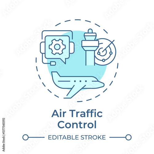 Air traffic control soft blue concept icon. Communication systems. Service, technology. Round shape line illustration. Abstract idea. Graphic design. Easy to use in article, blog post