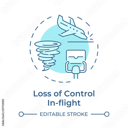 Inflight control loss soft blue concept icon. Aviation safety, accident. Weather, turbulence. Round shape line illustration. Abstract idea. Graphic design. Easy to use in article, blog post