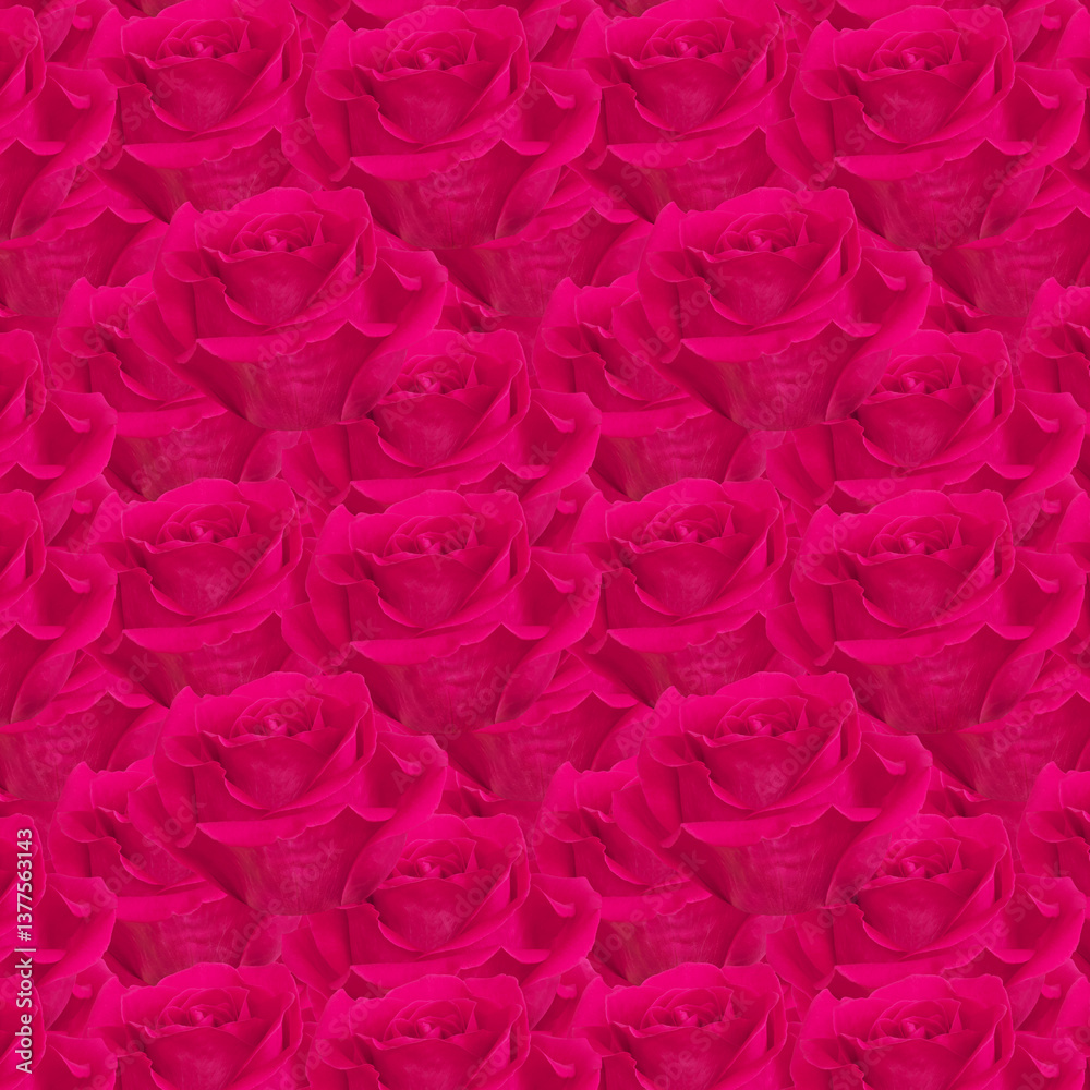 Pattern of Vivid Pink Roses in Full Bloom.