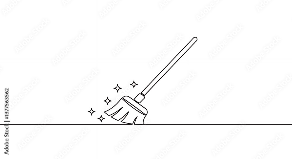 Sweeping with a Broom Line Art Illustration for Cleaning Concepts Sweeping with a Broom Line Art Illustration for Cleaning Concepts