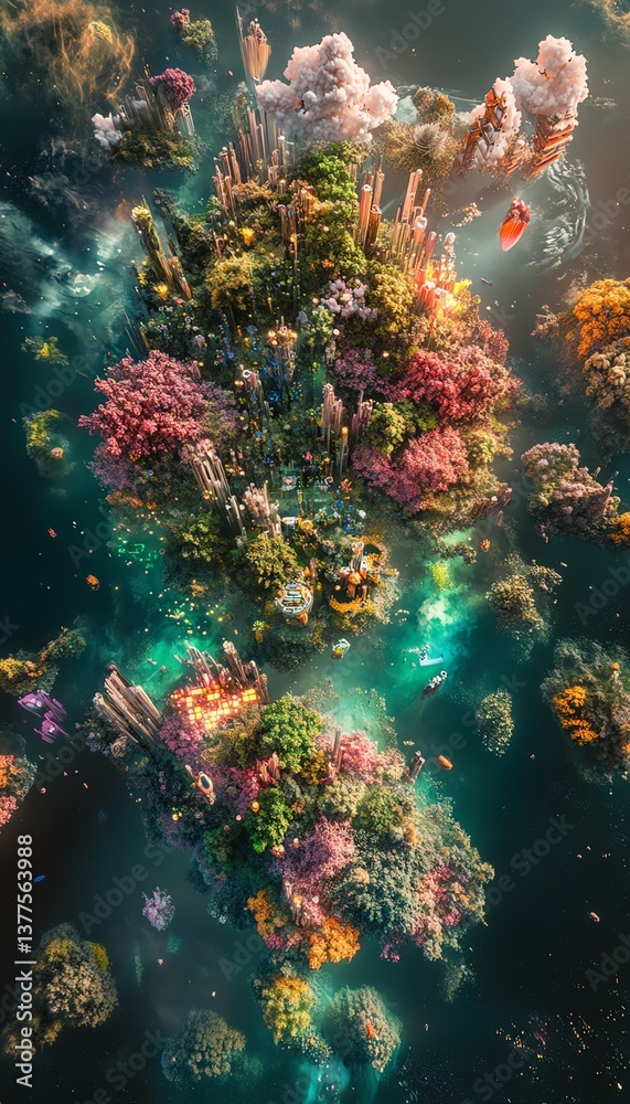 Fototapeta premium Vibrant coral reef ecosystem thriving underwater. A lush, colorful underwater world teeming with life.