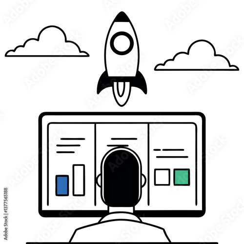 A man sitting at a desk in front of a large computer. 