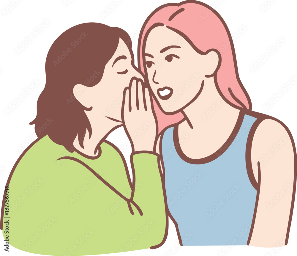 woman character whispering secret to her surprised friend. Hand drawn style vector design illustrations. woman character whispering secret to her surprised friend. Hand drawn style vector design illustrations.