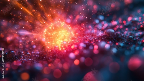 Abstract cosmic explosion, vibrant nebula, bokeh background, energy