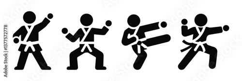 karate icon, sticks figure stickman man isolated silhouette set