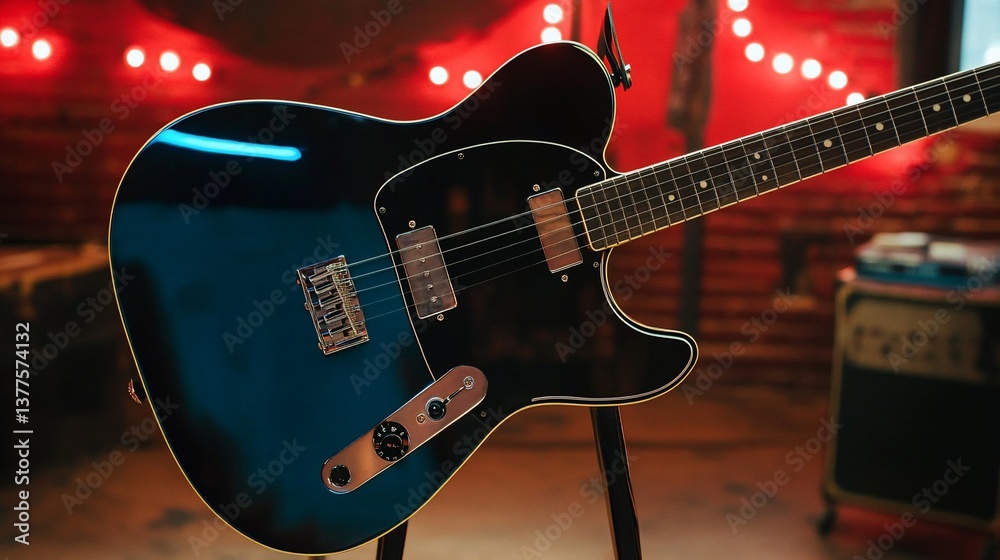 Obraz premium Electric guitar on stand in a music venue