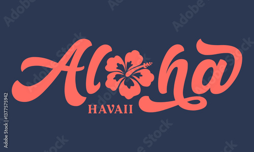 Aloha text, emblem and logo isolated on white. Hand drawn Aloha Hawaiian word for hawai shirt print or sign. Lettering or summer party invitation, flyer and poster design.
