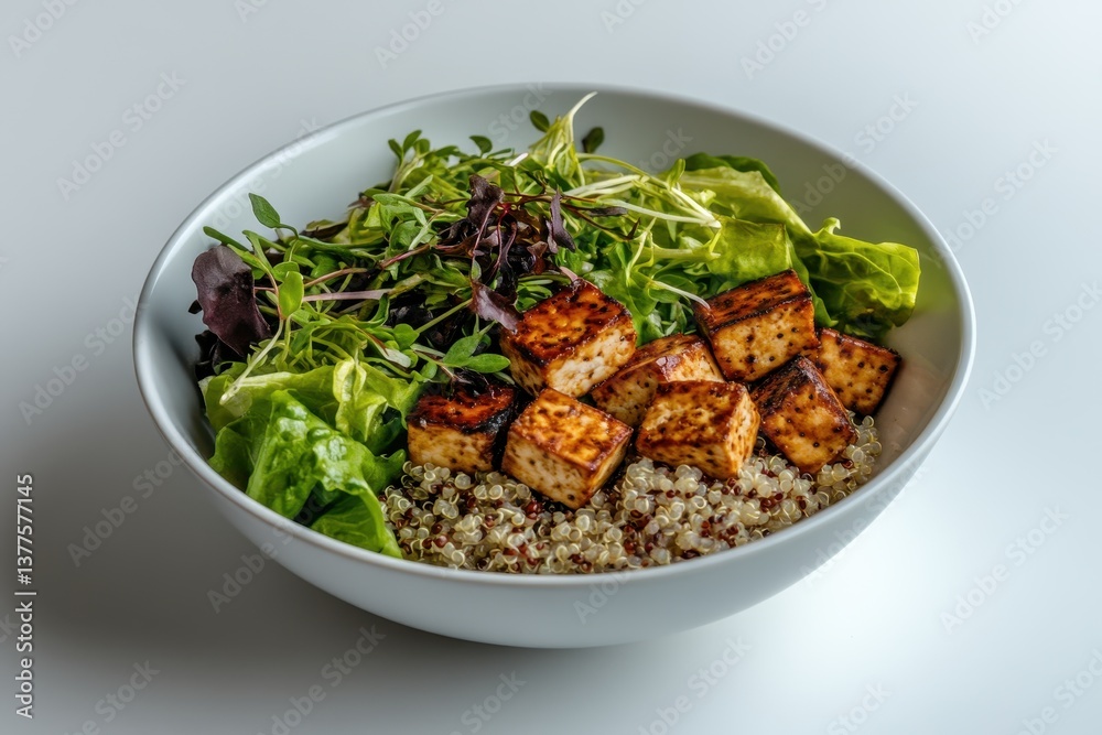 Fresh and Healthy Vegan Bowl with Tofu, Quinoa, and Greens for Nutrient-Rich Meal Presentation Fresh and Healthy Vegan Bowl with Tofu, Quinoa, and Greens for Nutrient-Rich Meal Presentation