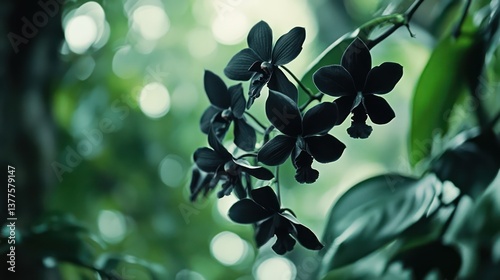 Black Orchid in Lush Botanic Garden