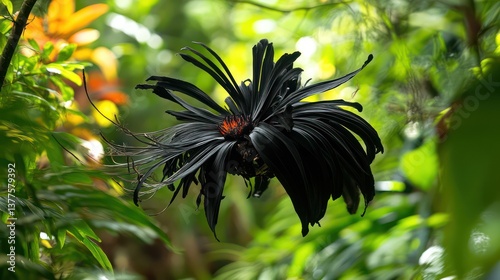 Black Flower in Lush Greenhouse