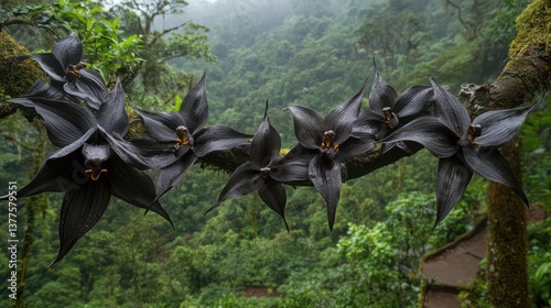 Dark Orchid Blooms in Rainforest Canopy