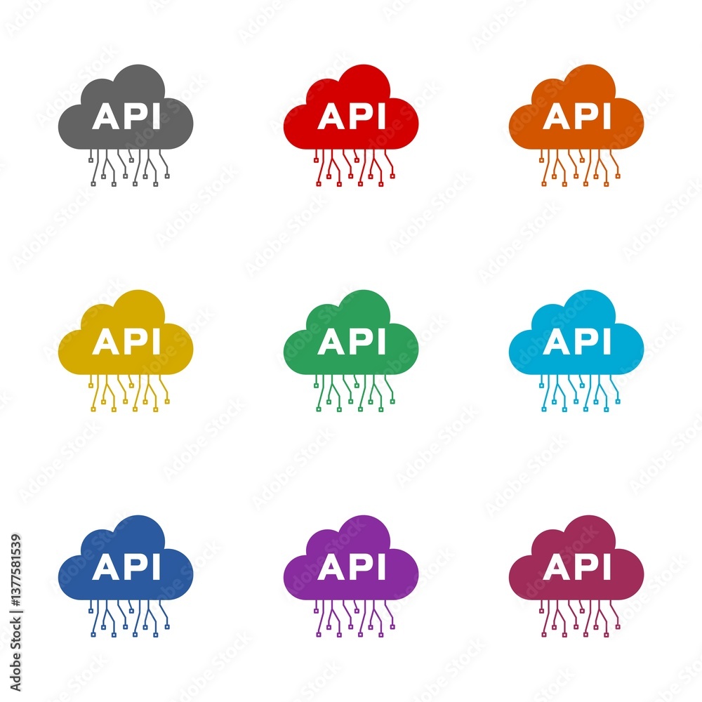 API, application programming interface icon isolated on white background. Set icons colorful API, application programming interface icon isolated on white background. Set icons colorful