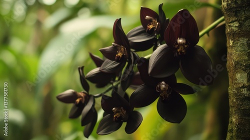 Dark Orchid Blooms in Tropical Garden (2)