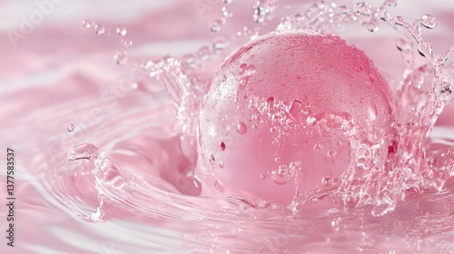 Pink sphere splashing in liquid