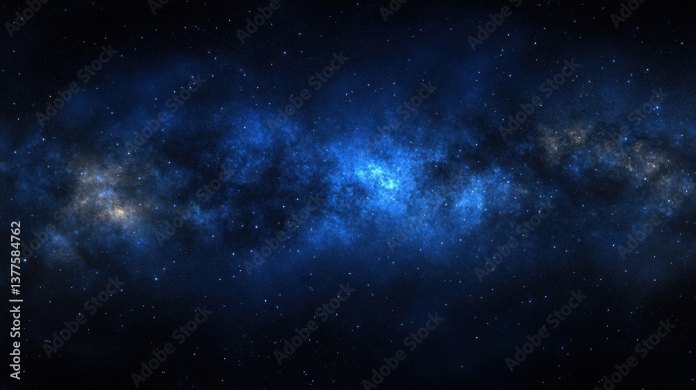 Dark blue sky filled with stars and a bright blue nebula in a celestial pattern design Dark blue sky filled with stars and a bright blue nebula in a celestial pattern design