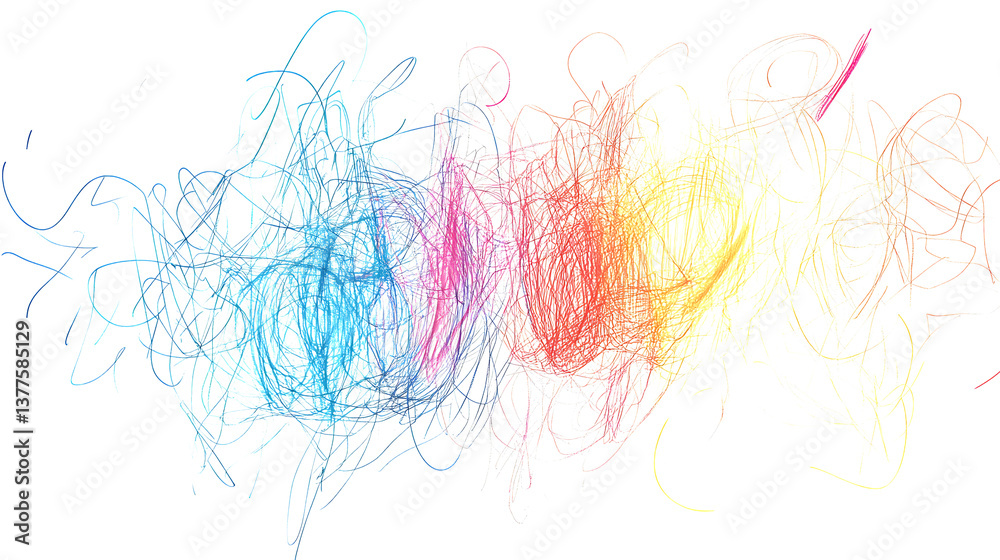 Obraz premium Vibrant Scribble Abstract: Colorful Chaos in Motion on white and transparent background. PNG