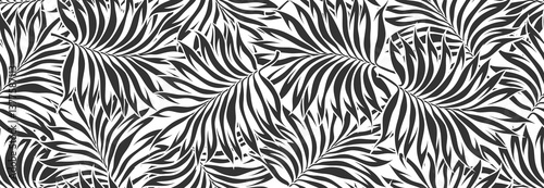 Abstract floral palm leaves seamless pattern. black floral leaves geometric pattern on white background. leaves silhouette summer pattern.