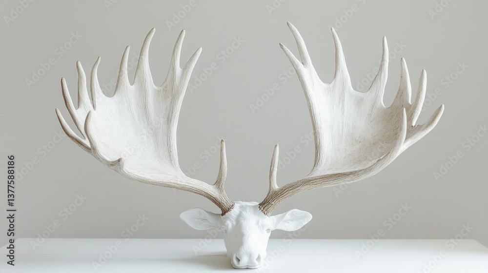 Naklejka premium White deer antlers wall decor on table, minimalist background