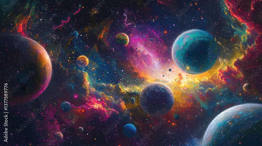 a stunning pixel art representation of outer space, featuring colorful galaxies, planets, and pixelated stars, creating a mesmerizing cosmic landscape. a stunning pixel art representation of outer space, featuring colorful galaxies, planets, and pixelated stars, creating a mesmerizing cosmic landscape.