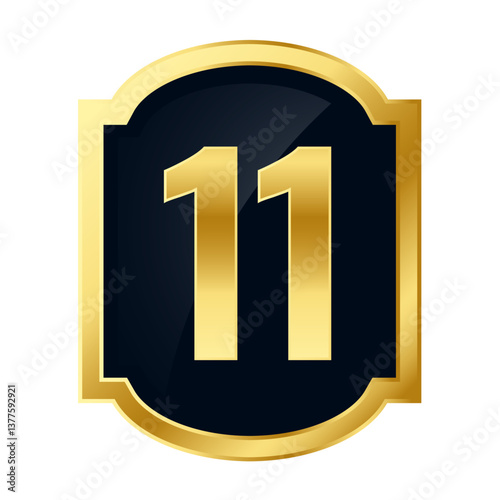 Golden badge for the 11, Realistic luxury anniversary labels collection, Golden anniversary badges, golden badge label logotype set