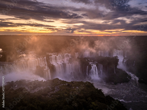 Beautiful aerial view to Iguaçu Falls waterfalls