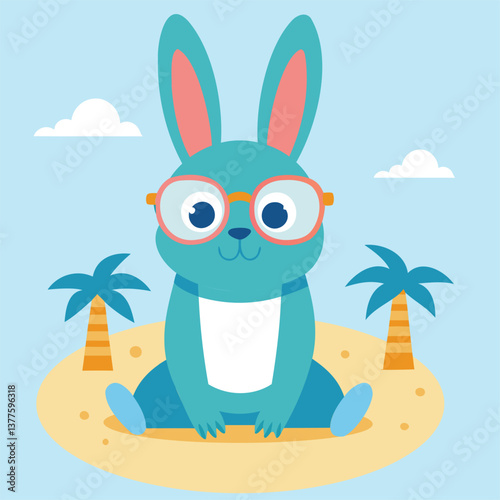 rabbit with glass chill enjoying beach