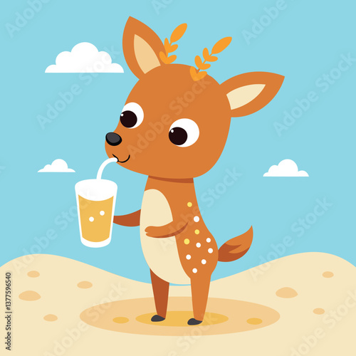 deer with glass chill enjoying beach