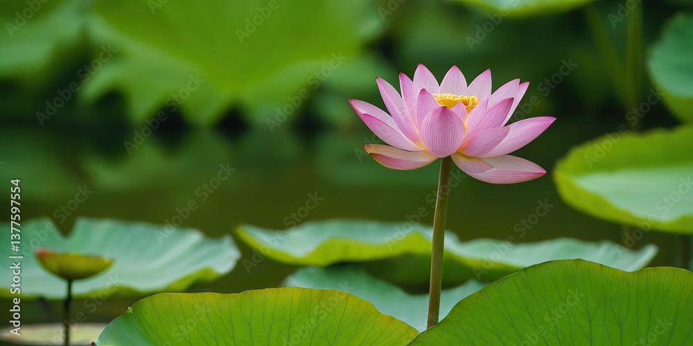 Pink Lotus Flower with Green Leaf SS696358