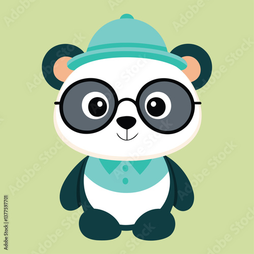panda with glass chill enjoying beach