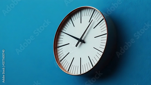 Wallpaper Mural A modern white wall clock with sleek, minimalist design, set against a vibrant blue background. The sharp contrast highlights the elegant details and contemporary aesthetic.

 Torontodigital.ca
