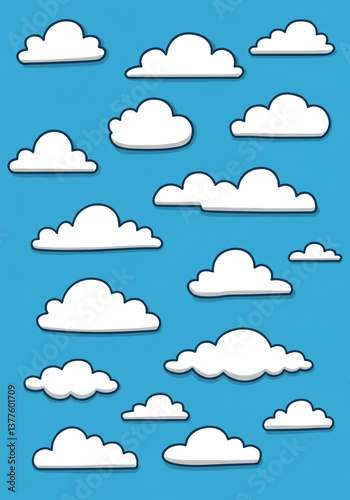 Cartoon Clouds on Blue Sky Background