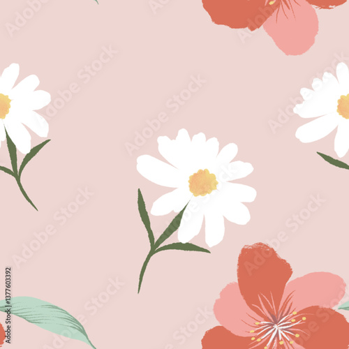 floral background with flowers seamless pattern on pink background 