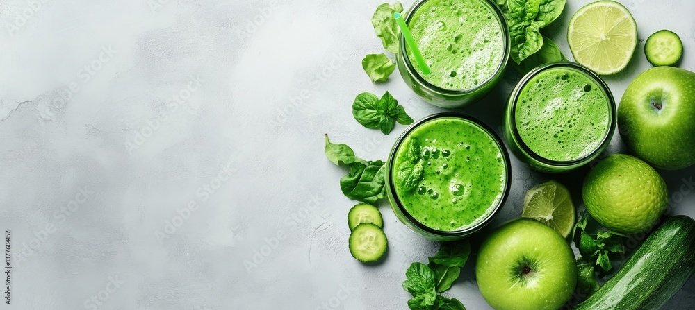 Fresh Green Smoothie with Fruits and Vegetables Fresh Green Smoothie with Fruits and Vegetables