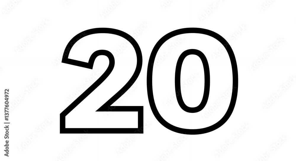 Bold Number Twenty Isolated on White Background for Graphic Design Bold Number Twenty Isolated on White Background for Graphic Design