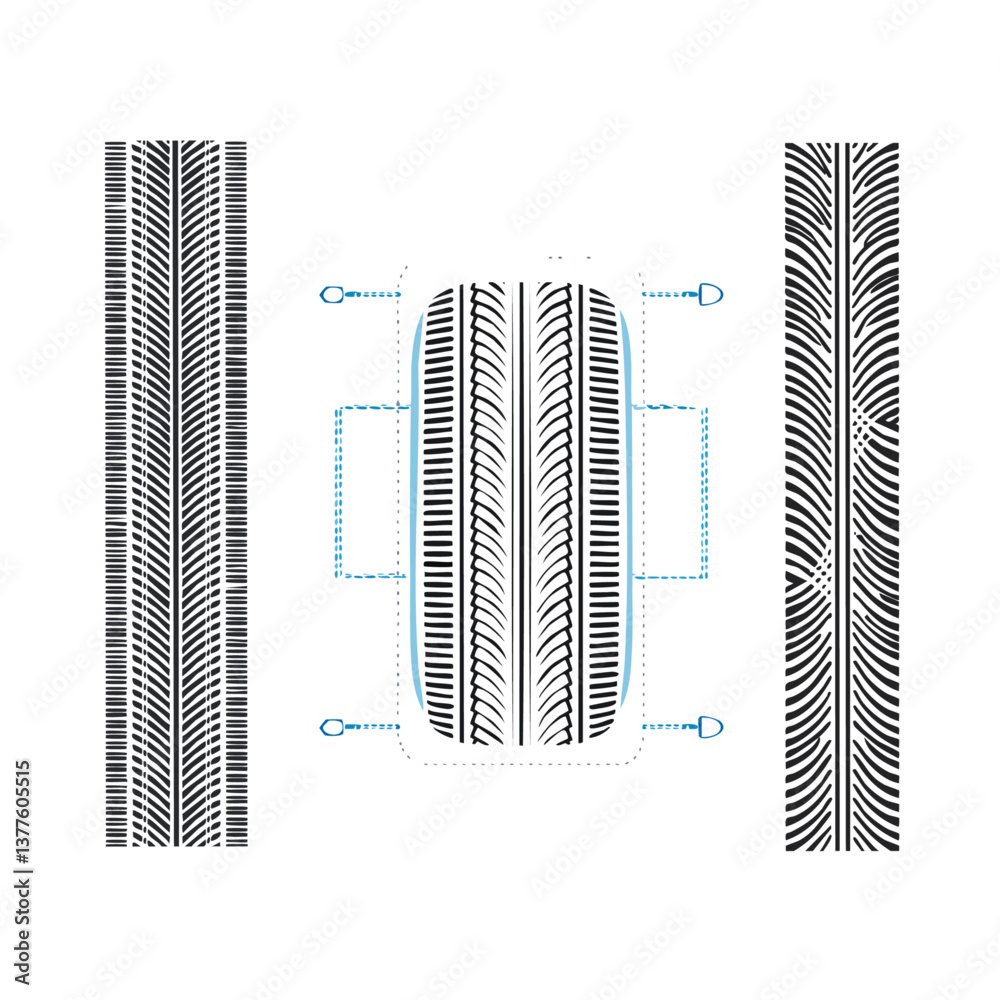 Tire traces tire profile on transparent background isolated