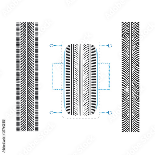 Obraz na płótnie Tire traces tire profile on transparent background isolated w salonie
