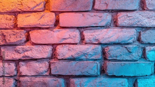 Brick wall illuminated with blue and orange light creating a vibrant visual effect in a dark setting
