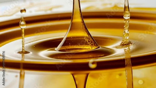 Golden liquid drop impact, ripples, studio