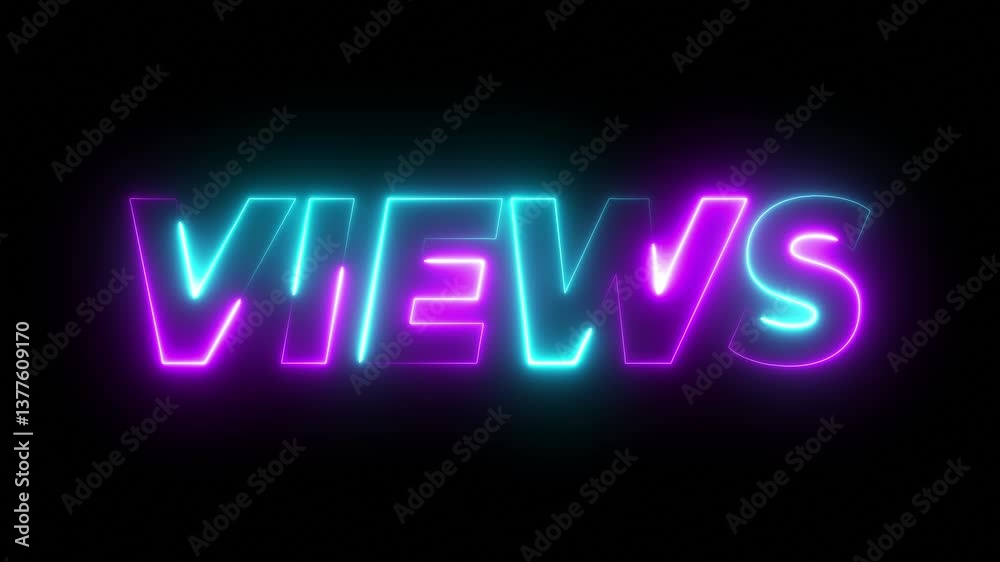 view text animation by multiple color combination neon on transparent background. social media views. view text animation by multiple color combination neon on transparent background. social media views.