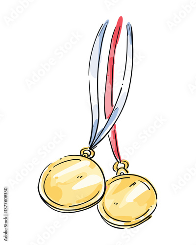 Golden Victory: Two Gleaming Medals Symbolizing Achievement and Triumph in Competition