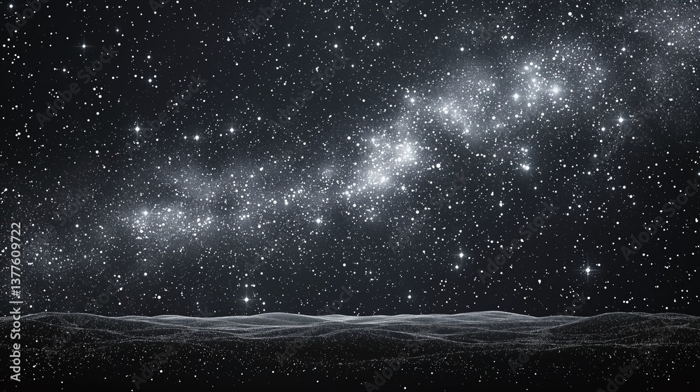 Obraz premium Vast Night Sky with Stars and Galactic Clouds over Dark Horizon