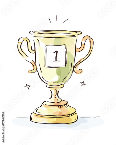 Hand Drawn Golden Trophy Cup Illustration Celebrating First Place Achievement Award