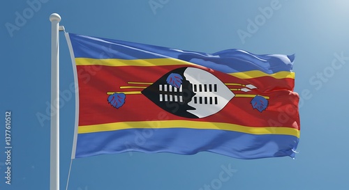 Swazi National Flag: A Vibrant Display of Red, Yellow, and Blue photo
