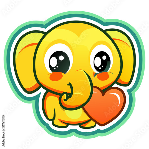 Cute elephant sticker holding a heart with a joyful expression