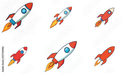 3d rendered rocket flying for space design set