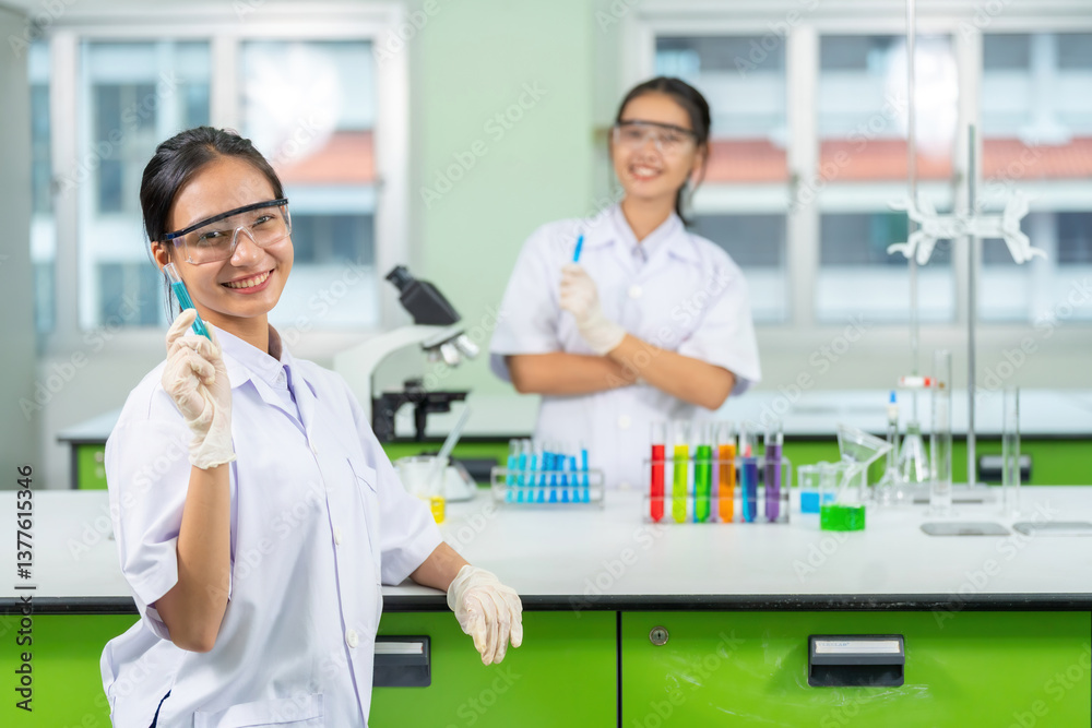 The precise science experiment conducted by two Asian female researchers sought to modify the chemical properties of medicine to ensure better resistance against bacterial mutations. The precise science experiment conducted by two Asian female researchers sought to modify the chemical properties of medicine to ensure better resistance against bacterial mutations.