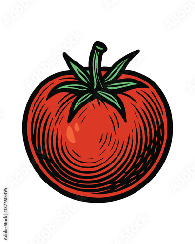 Detailed Engraved Style Tomato Illustration: Fresh Garden Vegetable Graphic Element