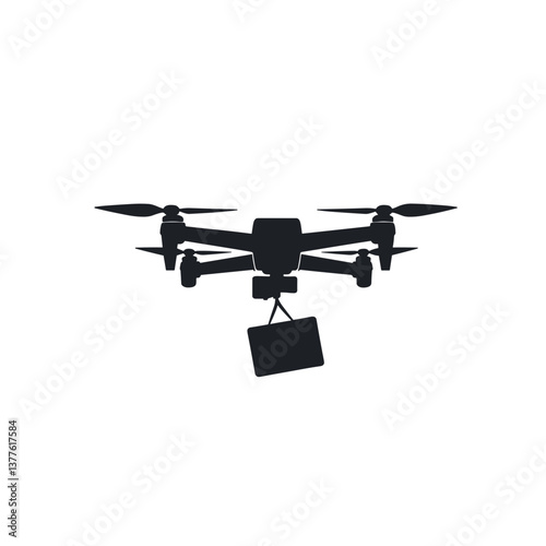 Drone delivering a package against a minimalist background  
